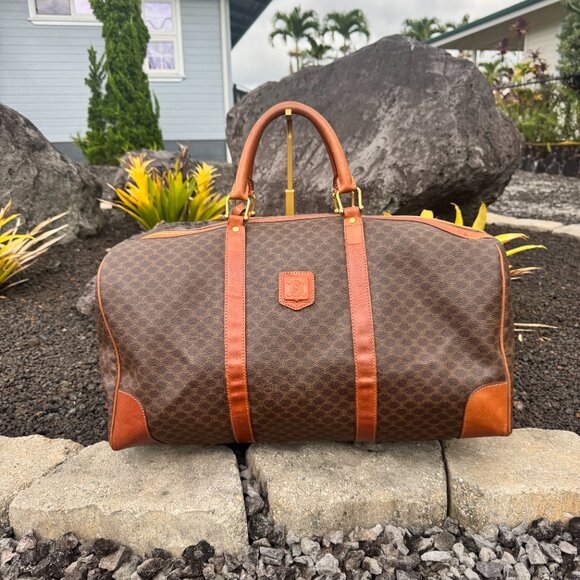 CELINE Vintage Macadam Coated Canvas & Leather Boston Travel Bag - Picture 1 of 17